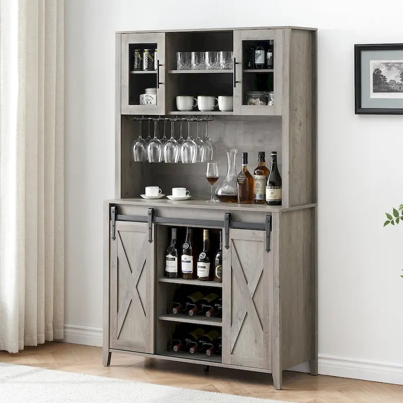 Meuble à vin de style campagnard de 42,5 pouces avec porte coulissante de grange – 15,7P x 42,5L x 69,6H