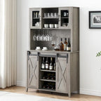 Meuble à vin de style campagnard de 42,5 pouces avec porte coulissante de grange – 15,7P x 42,5L x 69,6H
