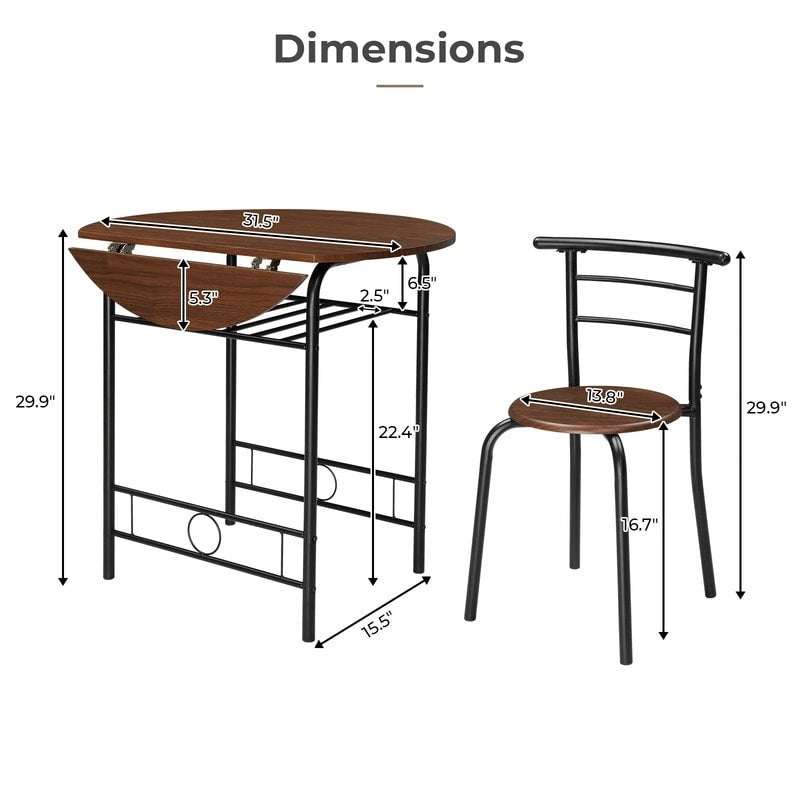 Table de salle à manger abattante de 80 cm pour petit espace, ensemble table de cuisine pour 2 personnes