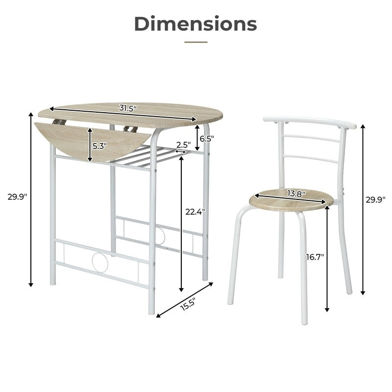 Table de salle à manger abattante de 80 cm pour petit espace, ensemble table de cuisine pour 2 personnes