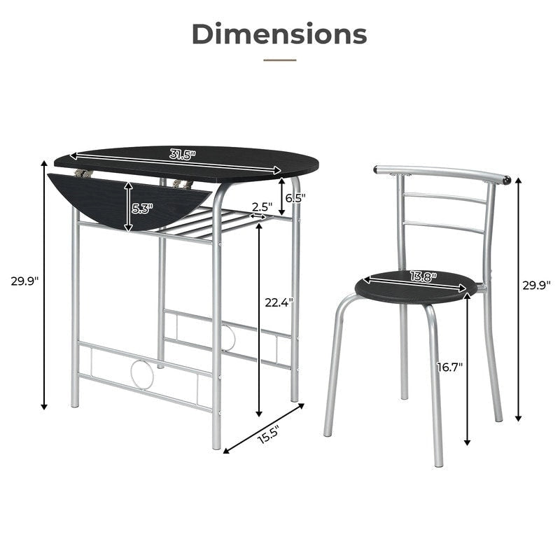 Table de salle à manger abattante de 80 cm pour petit espace, ensemble table de cuisine pour 2 personnes