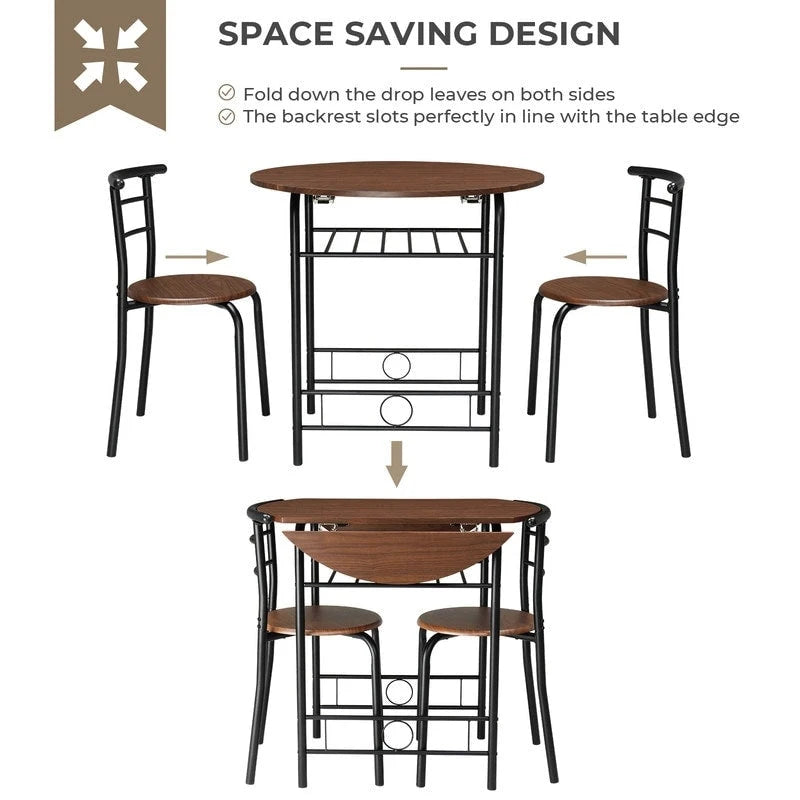 Table de salle à manger abattante de 80 cm pour petit espace, ensemble table de cuisine pour 2 personnes