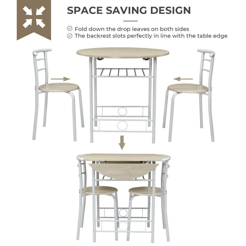 Table de salle à manger abattante de 80 cm pour petit espace, ensemble table de cuisine pour 2 personnes