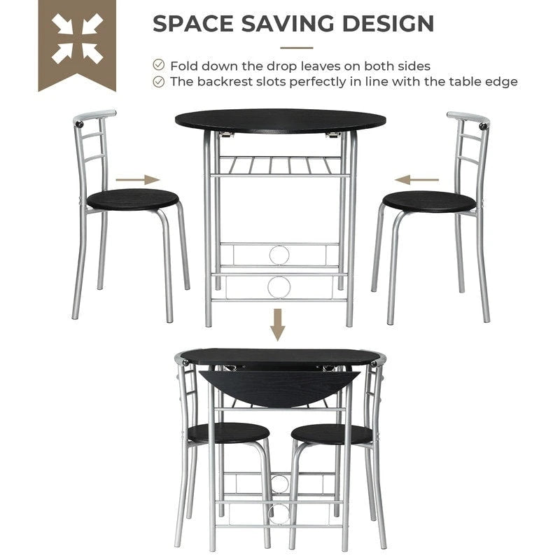 Table de salle à manger abattante de 80 cm pour petit espace, ensemble table de cuisine pour 2 personnes