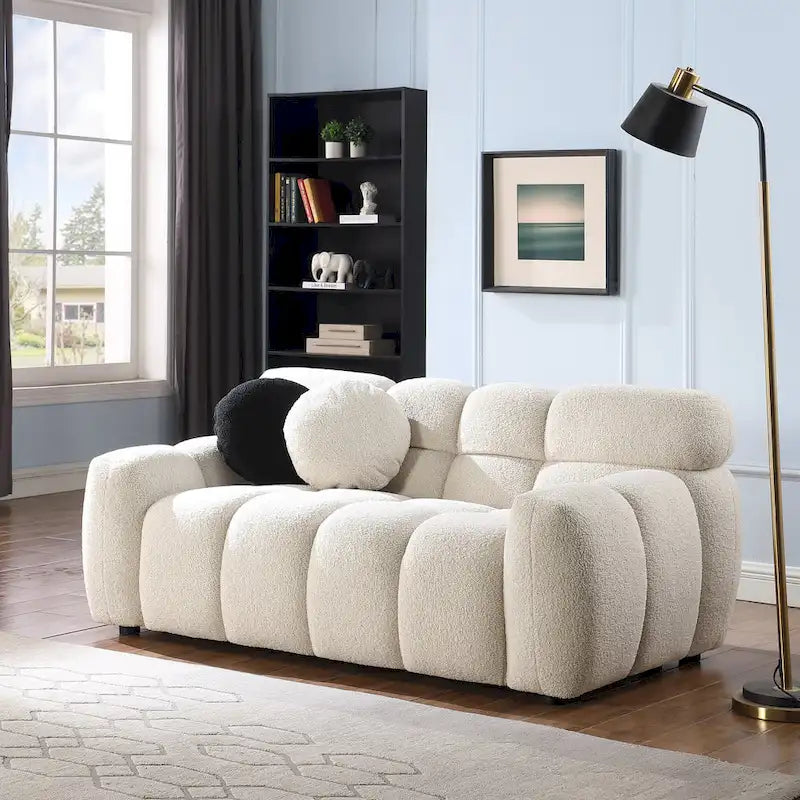 64,96 longueur, 35,83 profondeur, structure du corps humain pour les personnes aux États-Unis, canapé marshmallow, canapé bouclé, 2 places, BOUCLÉ BEIGE