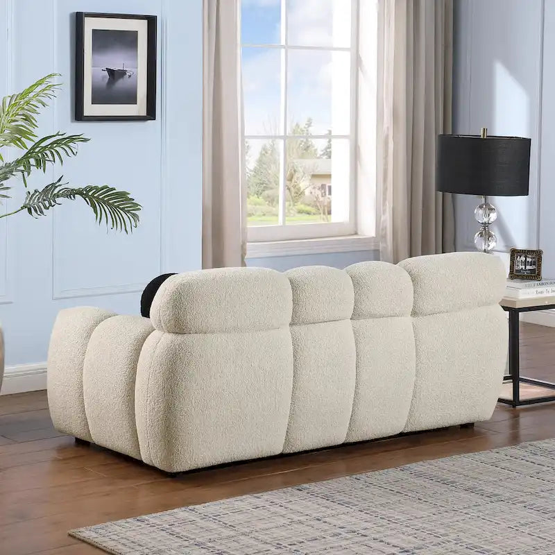 64,96 longueur, 35,83 profondeur, structure du corps humain pour les personnes aux États-Unis, canapé marshmallow, canapé bouclé, 2 places, BOUCLÉ BEIGE