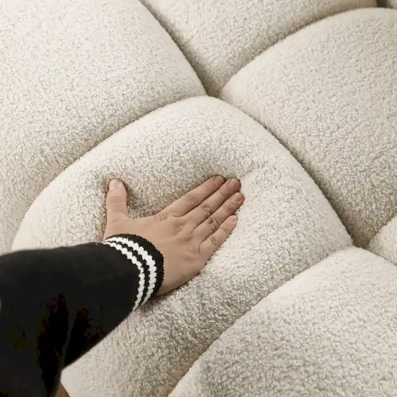 64,96 longueur, 35,83 profondeur, structure du corps humain pour les personnes aux États-Unis, canapé marshmallow, canapé bouclé, 2 places, BOUCLÉ BEIGE