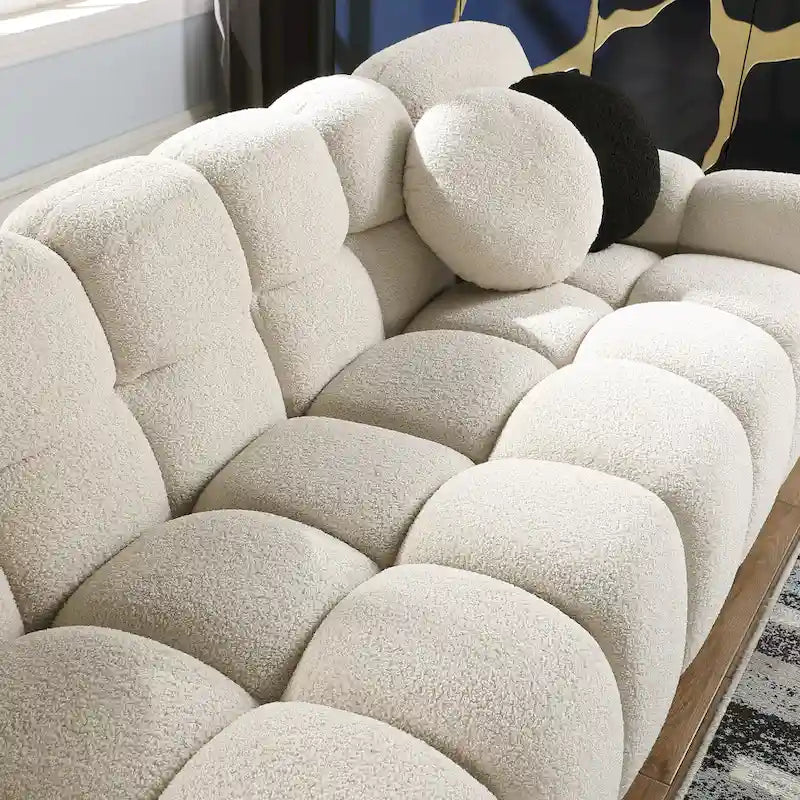 64,96 longueur, 35,83 profondeur, structure du corps humain pour les personnes aux États-Unis, canapé marshmallow, canapé bouclé, 2 places, BOUCLÉ BEIGE