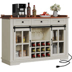 Meuble de rangement pour bouteilles de vin Moasis avec portes coulissantes façon grange, ports USB et prises électriques