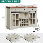 Meuble de rangement pour bouteilles de vin Moasis avec portes coulissantes façon grange, ports USB et prises électriques