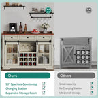 Meuble de rangement pour bouteilles de vin Moasis avec portes coulissantes façon grange, ports USB et prises électriques