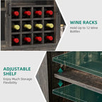 Meuble de rangement pour bouteilles de vin Moasis avec portes coulissantes façon grange, ports USB et prises électriques