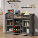 Meuble de rangement pour bouteilles de vin Moasis avec portes coulissantes façon grange, ports USB et prises électriques