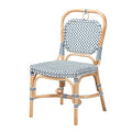 Chaise de bistrot Luciana en rotin naturel, tissage bleu et blanc de style français moderne