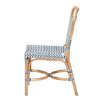 Chaise de bistrot Luciana en rotin naturel, tissage bleu et blanc de style français moderne