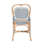 Chaise de bistrot Luciana en rotin naturel, tissage bleu et blanc de style français moderne