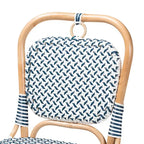 Chaise de bistrot Luciana en rotin naturel, tissage bleu et blanc de style français moderne