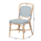 Chaise de bistrot Luciana en rotin naturel, tissage bleu et blanc de style français moderne