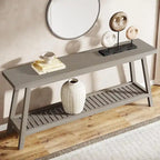 Console 2 niveaux gris et marron, 180 cm – Table d'entrée / Salon / Derrière canapé