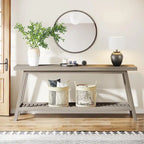 Console 2 niveaux gris et marron, 180 cm – Table d'entrée / Salon / Derrière canapé
