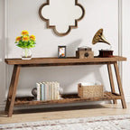 Console 2 niveaux gris et marron, 180 cm – Table d'entrée / Salon / Derrière canapé