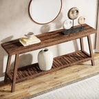 Console 2 niveaux gris et marron, 180 cm – Table d'entrée / Salon / Derrière canapé