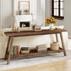 Console 2 niveaux gris et marron, 180 cm – Table d'entrée / Salon / Derrière canapé