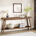 Console 2 niveaux gris et marron, 180 cm – Table d'entrée / Salon / Derrière canapé