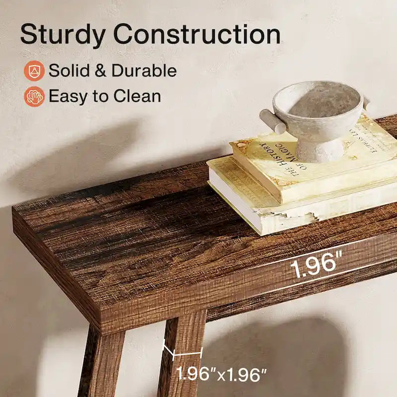 Console 2 niveaux gris et marron, 180 cm – Table d'entrée / Salon / Derrière canapé