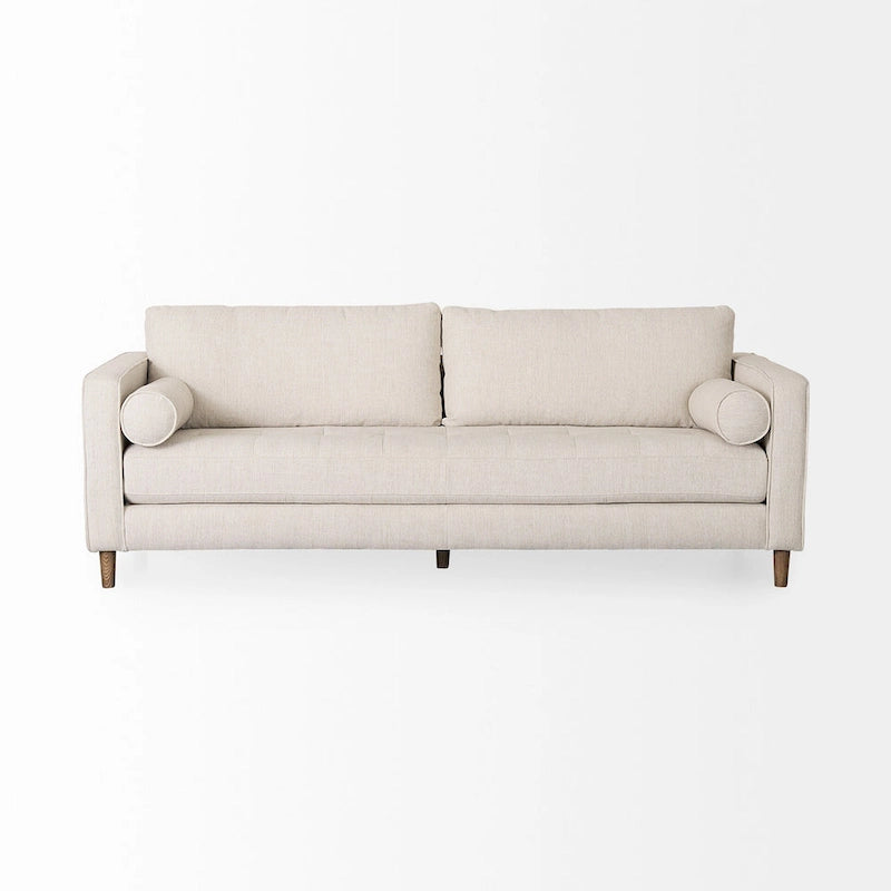 Tissu crème Loretta avec cadre en bois massif et traversins – 87,9 larg. x 36,2 prof. x 33,8 haut.