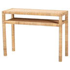Console en bois d'acacia et rotin bohème miel clair
