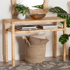 Console en bois d'acacia et rotin bohème miel clair