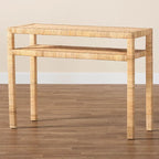 Console en bois d'acacia et rotin bohème miel clair