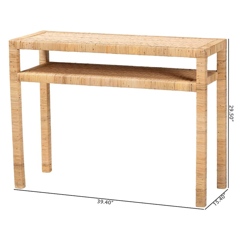 Console en bois d'acacia et rotin bohème miel clair