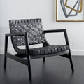 Fauteuil d'appoint en cuir tressé noir / cognac / blanc – Une place