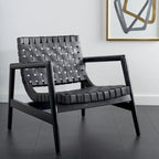 Fauteuil d'appoint en cuir tressé noir / cognac / blanc – Une place