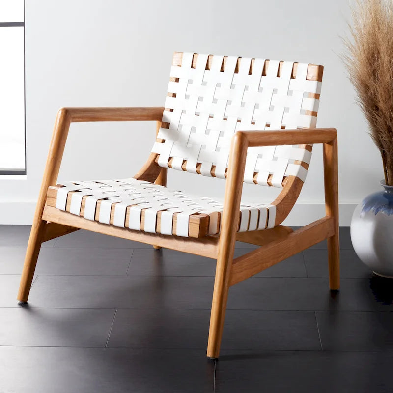 Fauteuil d'appoint en cuir tressé noir / cognac / blanc – Une place