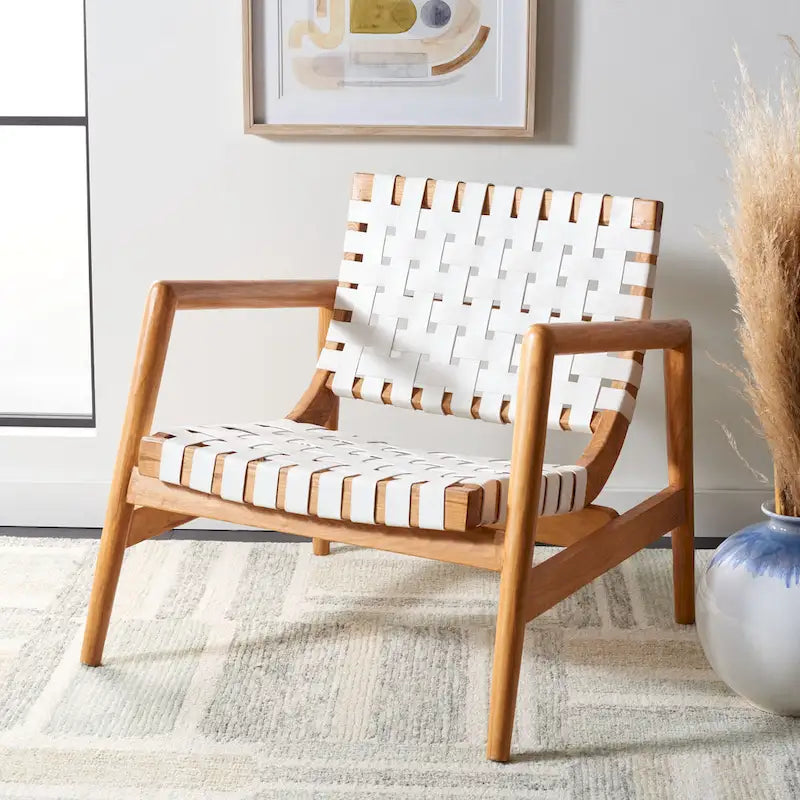 Fauteuil d'appoint en cuir tressé noir / cognac / blanc – Une place