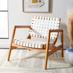 Fauteuil d'appoint en cuir tressé noir / cognac / blanc – Une place