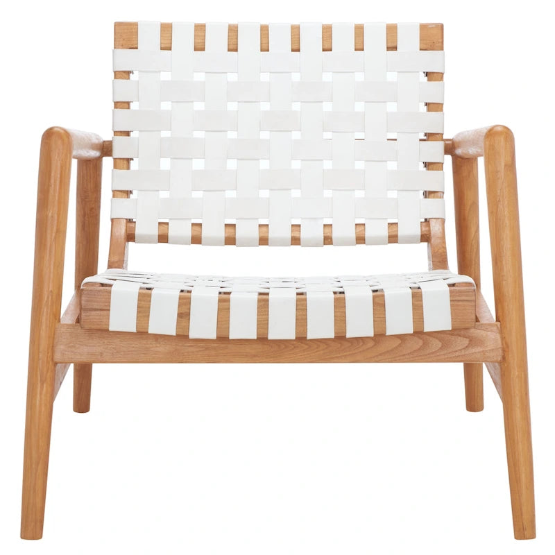 Fauteuil d'appoint en cuir tressé noir / cognac / blanc – Une place