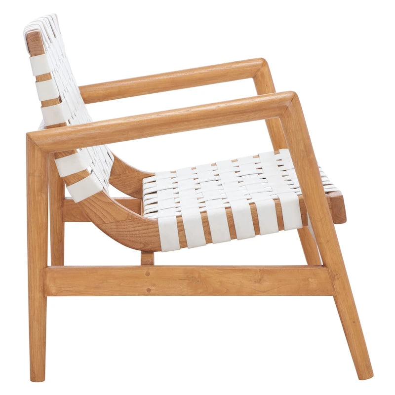 Fauteuil d'appoint en cuir tressé noir / cognac / blanc – Une place