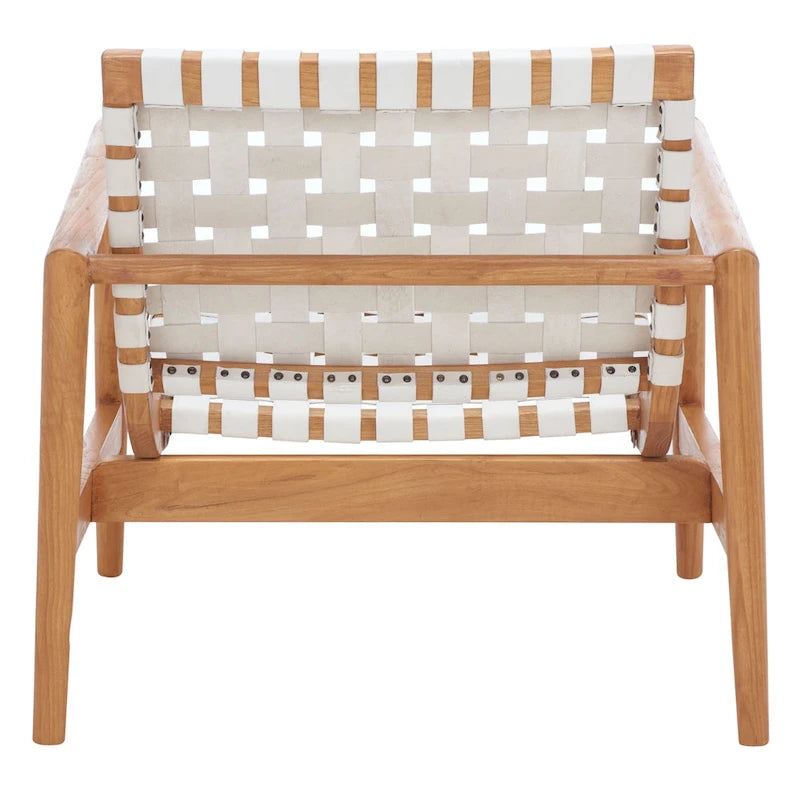 Fauteuil d'appoint en cuir tressé noir / cognac / blanc – Une place