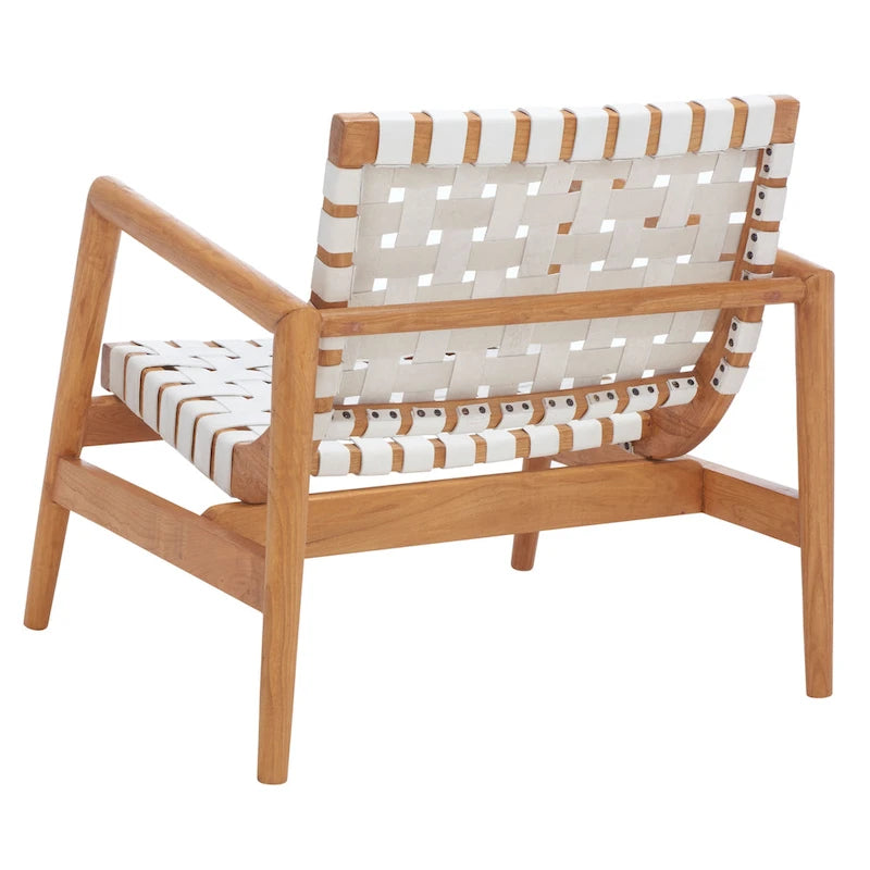 Fauteuil d'appoint en cuir tressé noir / cognac / blanc – Une place
