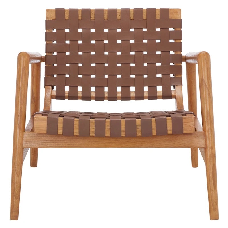 Fauteuil d'appoint en cuir tressé noir / cognac / blanc – Une place