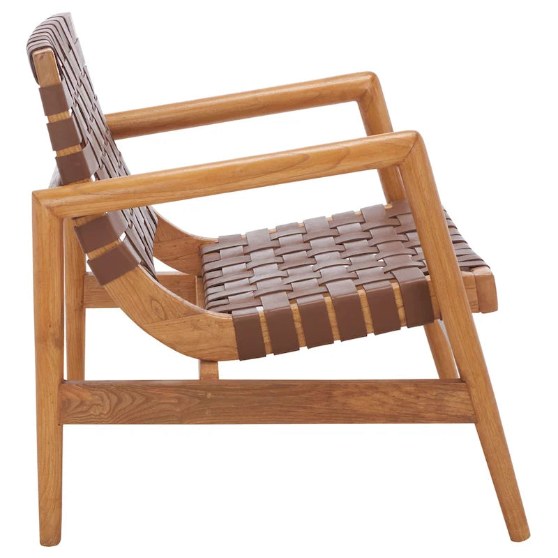 Fauteuil d'appoint en cuir tressé noir / cognac / blanc – Une place