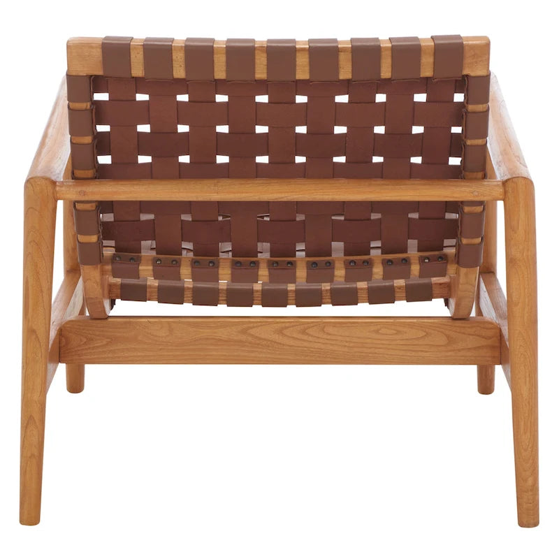 Fauteuil d'appoint en cuir tressé noir / cognac / blanc – Une place