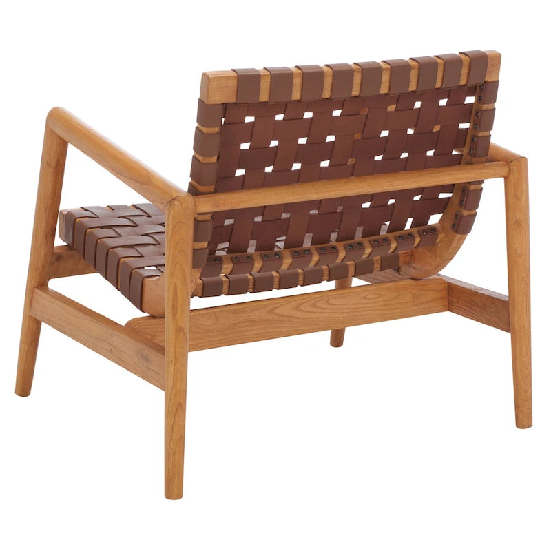 Fauteuil d'appoint en cuir tressé noir / cognac / blanc – Une place