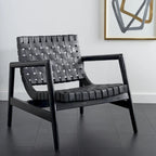 Fauteuil d'appoint en cuir tressé noir / cognac / blanc – Une place