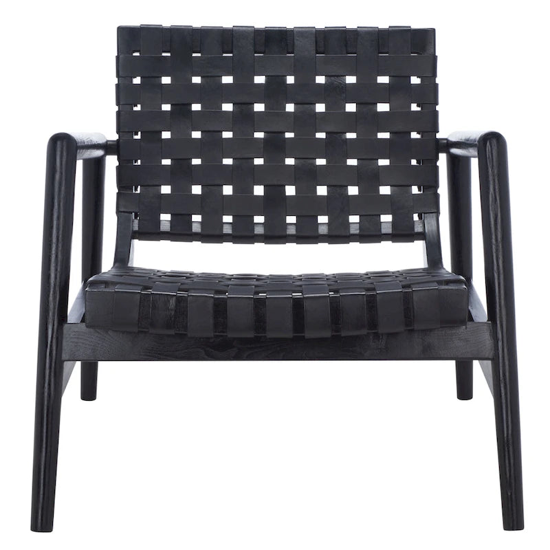 Fauteuil d'appoint en cuir tressé noir / cognac / blanc – Une place