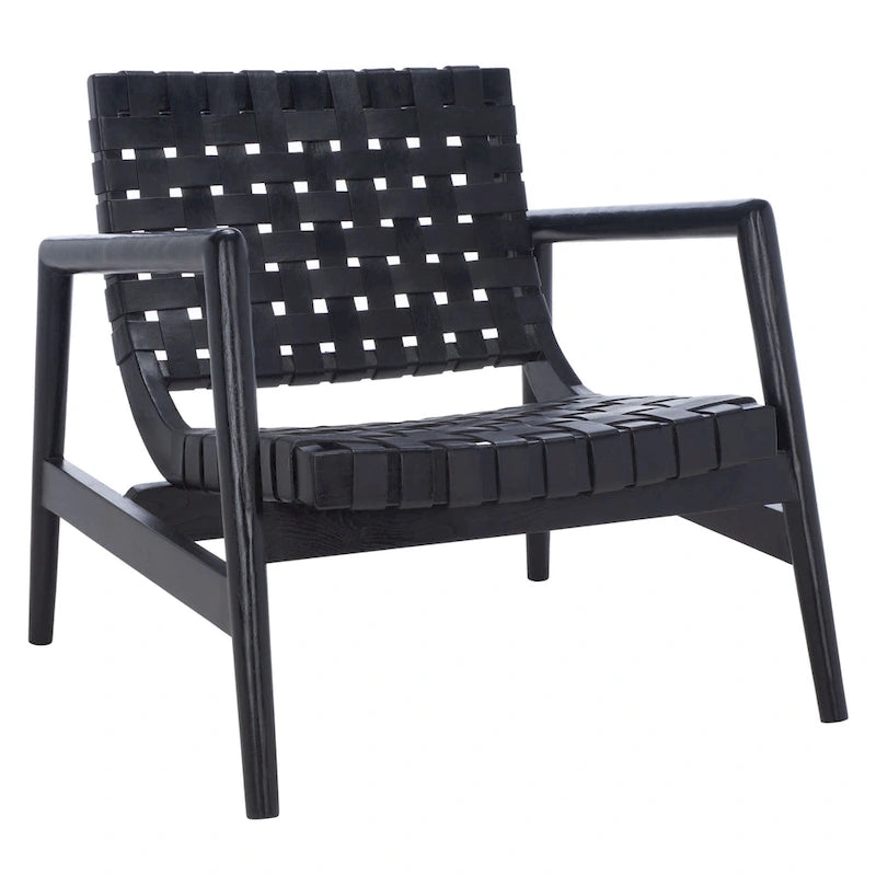 Fauteuil d'appoint en cuir tressé noir / cognac / blanc – Une place